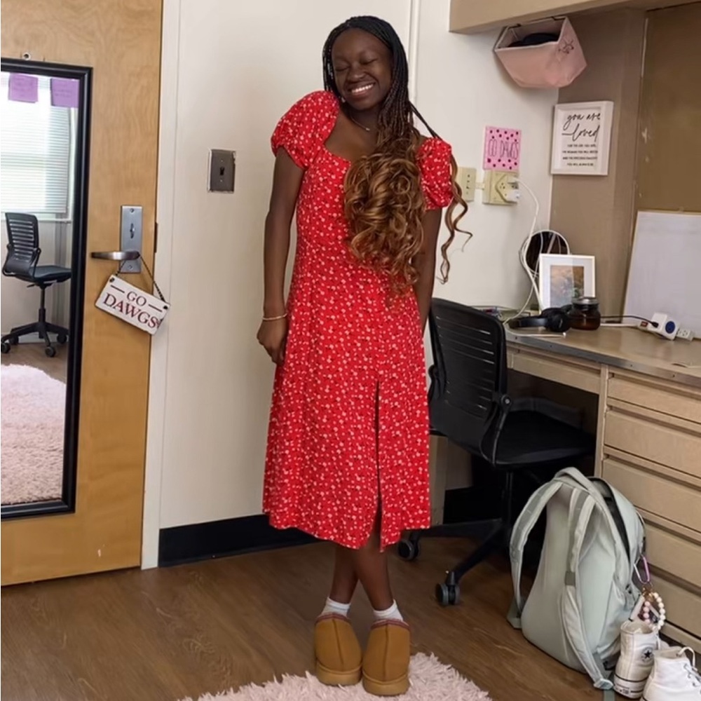 midi red floral sundress